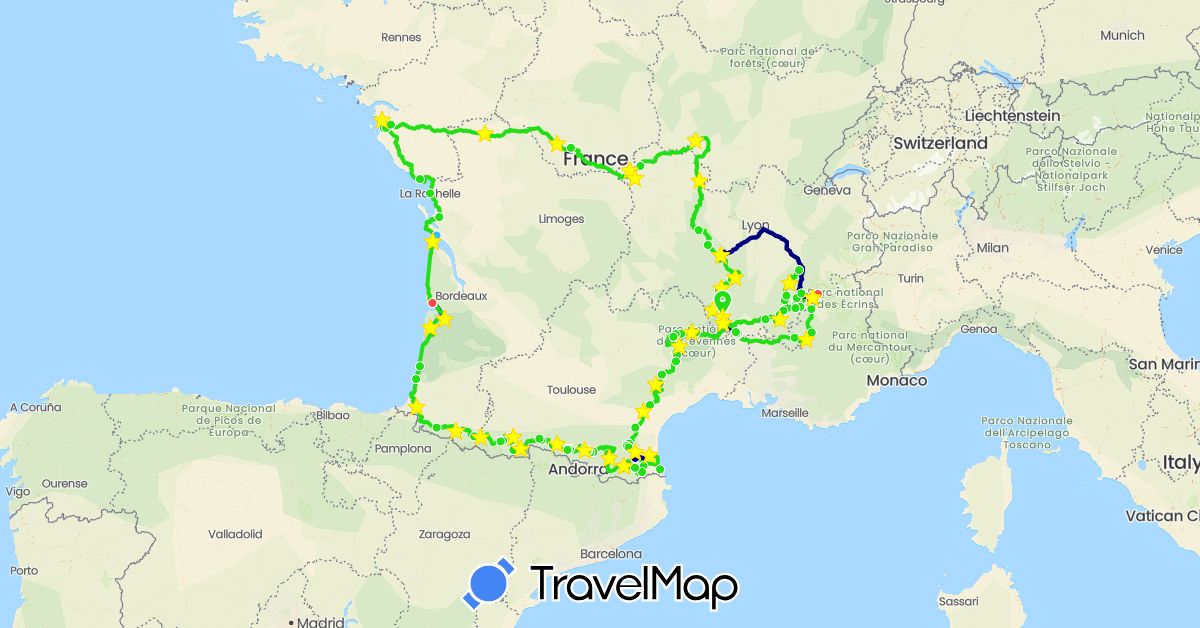 TravelMap itinerary: driving, hiking, boat, vélo in France (Europe)